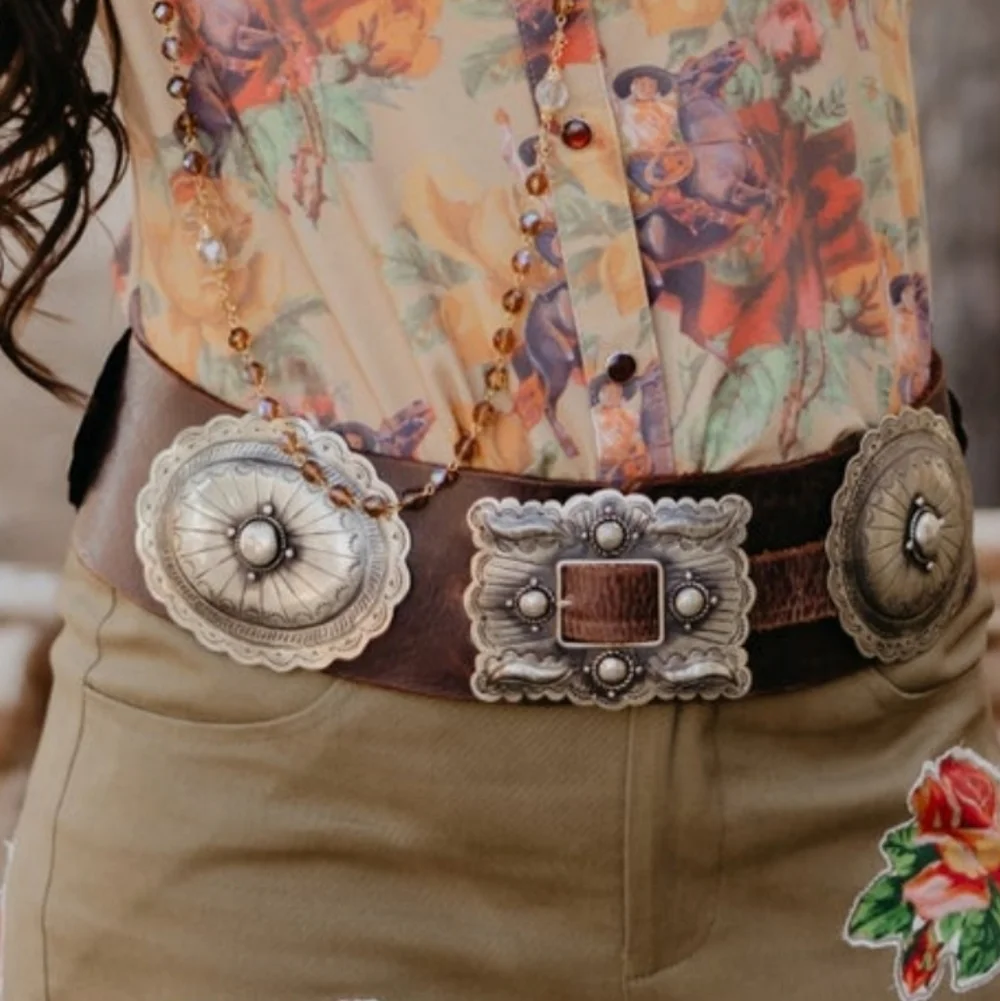 NWT Rodeo Quincy Marvel Western Brown Leather Belt Silver Conchos Large 41 - Picture 6 of 7